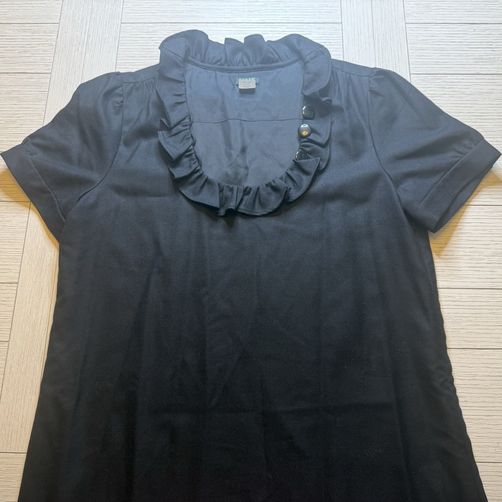J. Crew Vintage 90s Wool Blend Lined Dress‎ Ruffle Neckline Short Sleeve. Sz 14